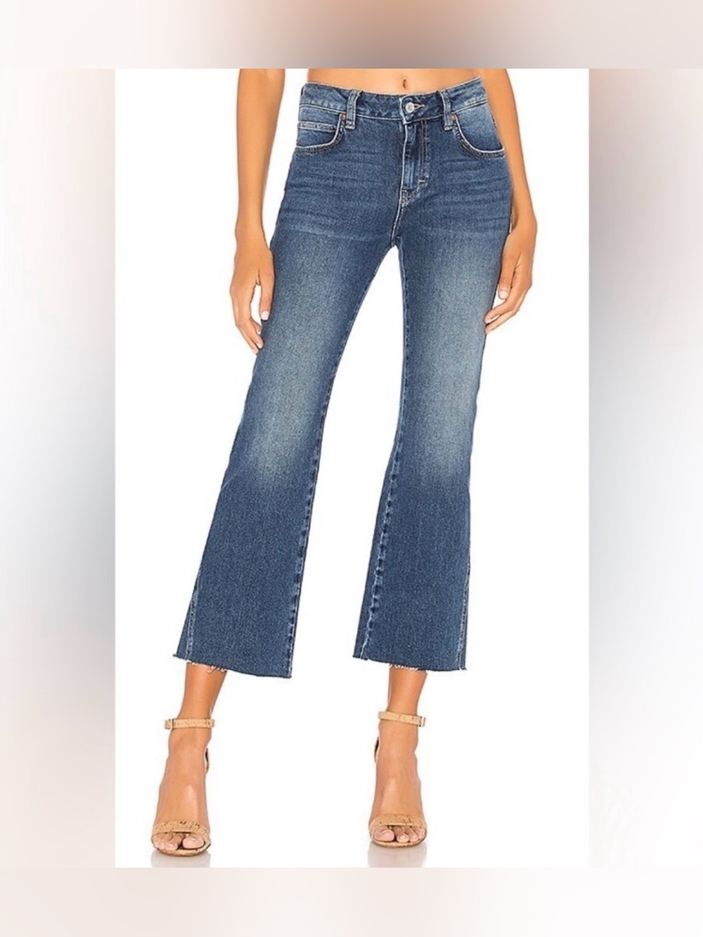 Like New Free People Rita Crop Kick Flare Raw Hem Jeans Blue Size 27